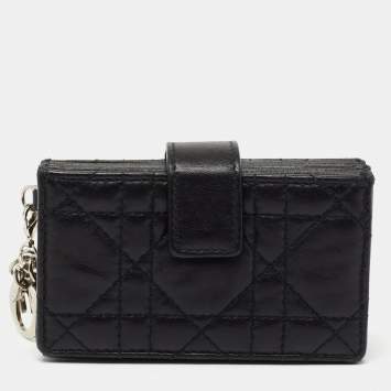 Pre Owned Dior Black Cannage Leather Lady Dior 5 Gusset Card Holder