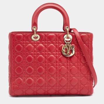 Pre Owned Dior Red Leather Large Lady Dior Tote