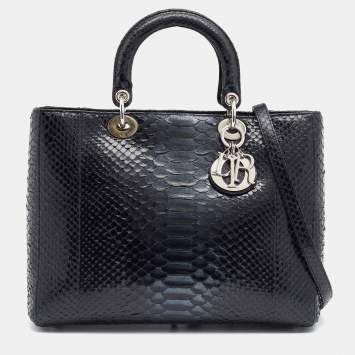 Pre Owned Dior Black Python Leather Lady Dior Tote