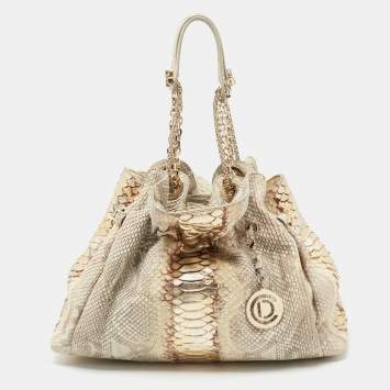 Pre Owned Dior Beige/Gold Python Le Trente Hobo