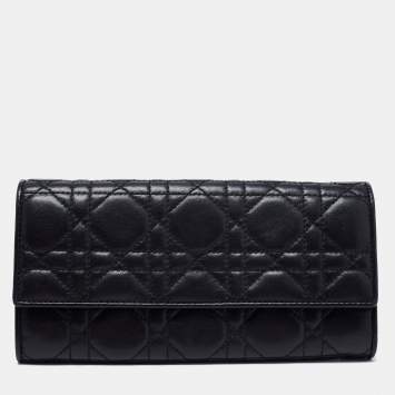 Pre Owned Dior Black Cannage Leather Lady Dior Wallet on Chain