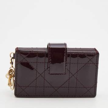 Pre Owned Dior Burgundy Cannage Patent Leather Lady Dior 5 Gusset Card Holder