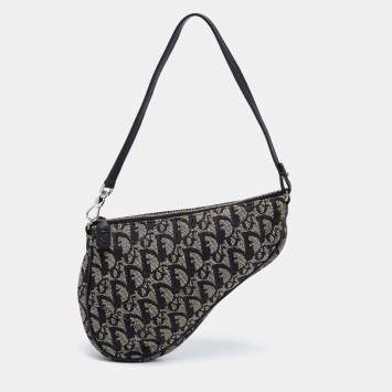 Pre Owned Dior Black Diorisimmo Canvas and Leather Saddle Shoulder Bag