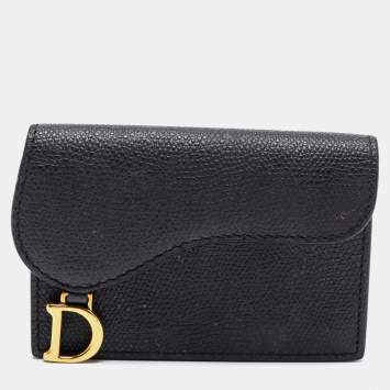 Pre Owned Dior Black Leather Saddle Card Holder