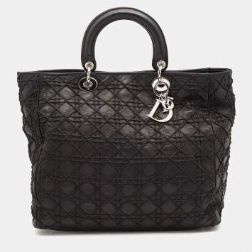 Pre Owned Dior Black Cannage Soft Leather Lady Dior Tote
