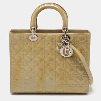 Pre Owned Dior Light Green Cannage Patent Leather Large Lady Dior Tote