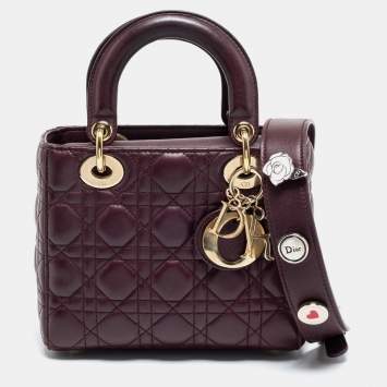 Pre Owned Dior Burgundy Leather Small Lady Dior Tote