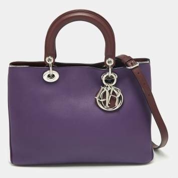 Pre Owned Dior Purple/Silver Leather And Python Medium Diorissimo Shopper Tote