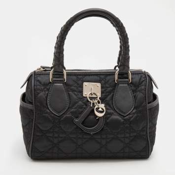 Pre Owned Dior Black Cannage Nylon And Leather Charming Boston Bag