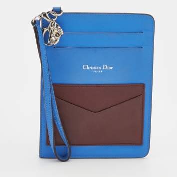 Pre Owned Dior Tri Color Leather Wristlet Card Holder