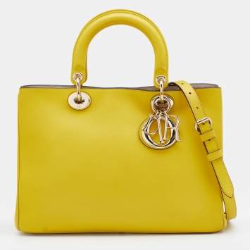 Pre Owned Dior Yellow Leather Medium Diorissimo Shopper Tote