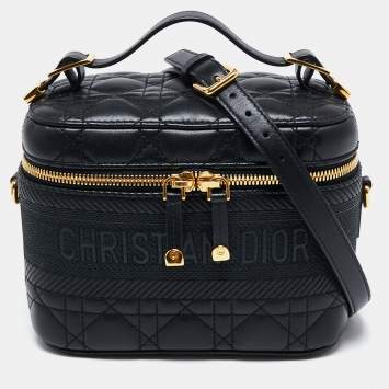 Pre Owned Dior Black Cannage Leather Small Diortravel Vanity Case