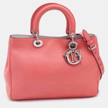 Pre Owned Dior Coral Pink Leather Medium Diorissimo Shopper Tote
