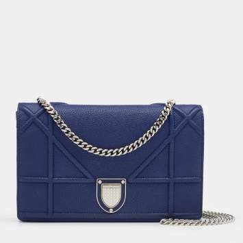 Pre Owned Dior Blue Leather Diorama Wallet On Chain