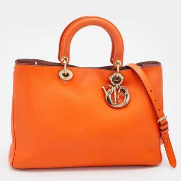 Pre Owned Dior Orange Leather Large Diorissimo Shopper Tote