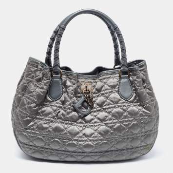 Pre Owned Dior Green Cannage Quilted Satin and Leather Charming Hobo