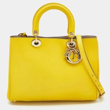 Pre Owned Dior Yellow Leather Medium Diorissimo Shopper Tote
