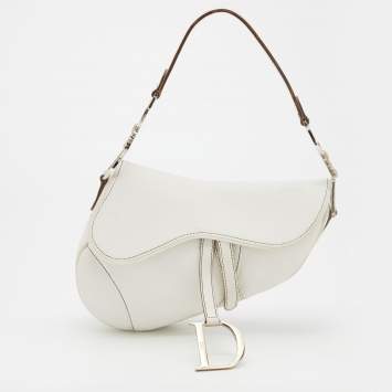 Pre Owned Dior White Leather Saddle Bag
