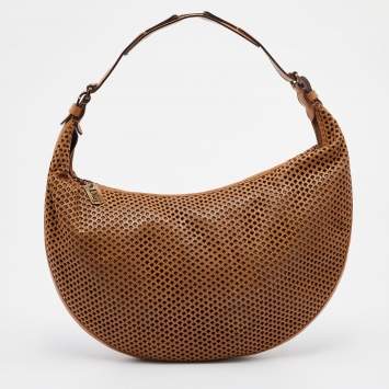 Pre Owned Dior Brown Laser Cut Leather Vintage Hobo