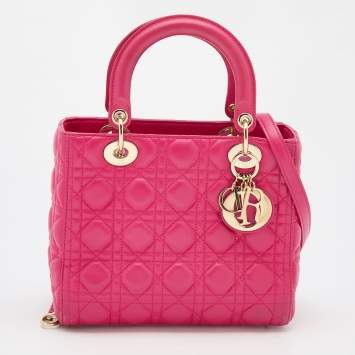 Pre Owned Dior Pink Cannage Leather Medium Lady Dior Tote