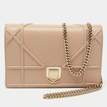 Pre Owned Dior Beige Leather Diorama Wallet on Chain