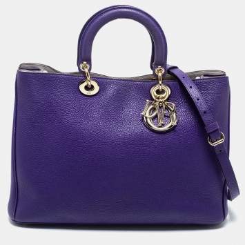 Pre Owned Dior Purple Leather Large Diorissimo Shopper Tote