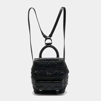 Pre Owned Dior Black Cannage Quilted Leather Small Stardust Backpack