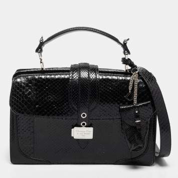 Pre Owned Dior Black Python Top Handle Bag