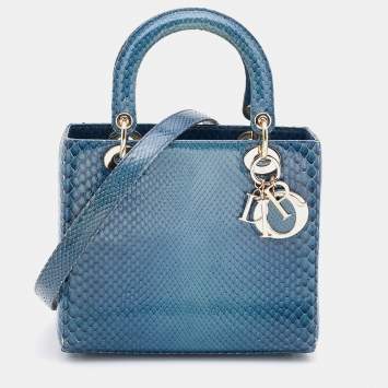 Pre Owned Dior Blue Python Leather Medium Lady Dior Tote