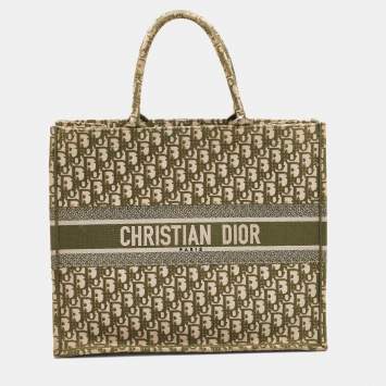Pre Owned Dior Olive Green Oblique Canvas Large Book Tote 