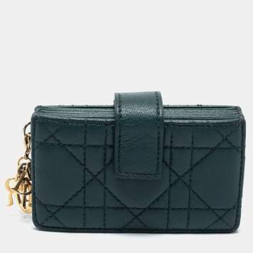 Pre Owned Dior Green Cannage Leather Lady Dior 5 Gusset Card Holder