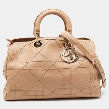 Pre Owned Dior Beige Cannage Leather Granville Polochon Satchel