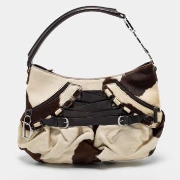 Pre Owned Dior Brown/White Cow Print Calfhair and Leather Corset Hobo