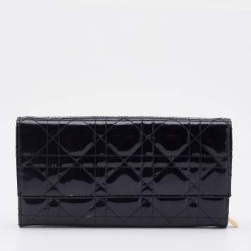 Pre Owned Dior Black Cannage Patent Leather Lady Dior Wallet 