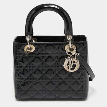 Pre Owned Dior Black Patent Leather Medium Lady Dior Tote