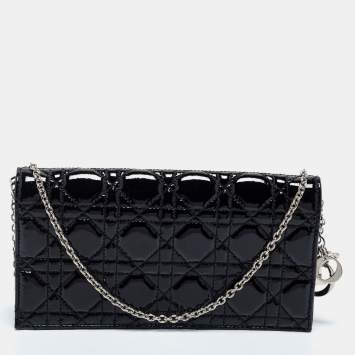 Pre Owned Dior Black Cannage Patent Leather Lady Dior Chain Clutch