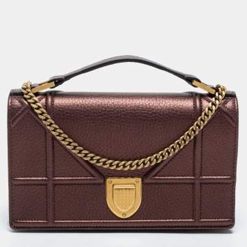 Pre Owned Dior Bronze Leather Diorama Top Handle Bag
