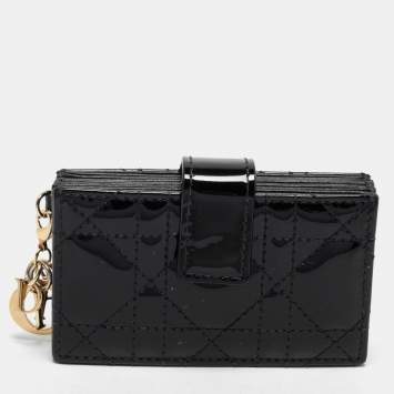 Pre Owned Dior Black Cannage Patent Leather 5 Gusset Card Holder