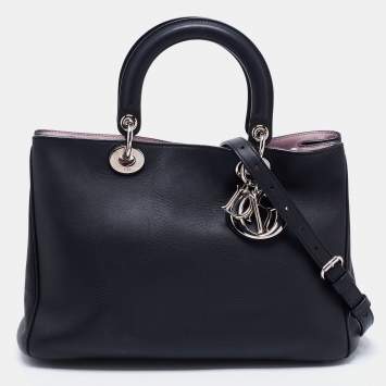 Pre Owned Dior Black Leather Medium Diorissimo Shopper Tote