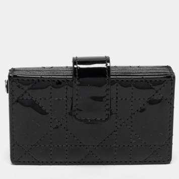 Pre Owned Dior Black Cannage Patent Leather Lady Dior 5 Gusset Card Holder