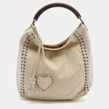 Pre Owned Dior Cream Oblique Canvas and Leather Ethnic Hobo