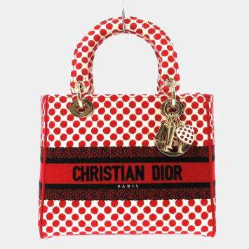 Pre Owned Dior Red Canvas DiorAmour Dots Lady D-Lite Bag