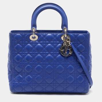 Pre Owned Dior Blue Cannage Leather Large Lady Dior Tote