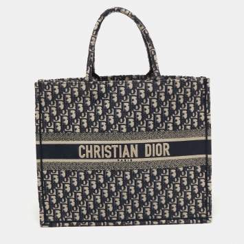 Pre Owned Dior Blue Oblique Canvas Large Book Tote