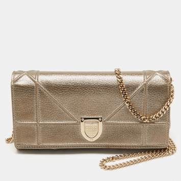 Pre Owned Dior Metallic Gold Leather Diorama Wallet on Chain