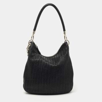 Pre Owned Dior Black Woven Leather hobo