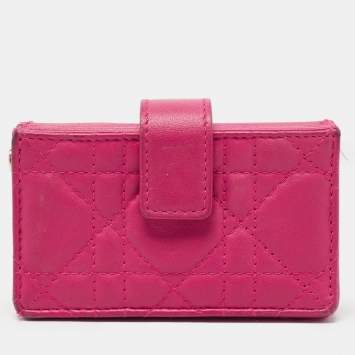 Pre Owned Dior Pink Cannage Leather 5 Gusset Card Holder