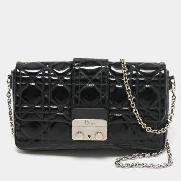 Pre Owned Dior Black Cannage Patent Leather Miss Dior Promenade Chain Clutch