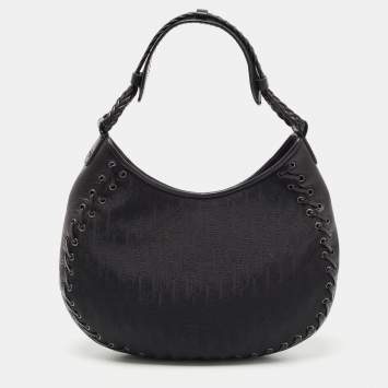 Pre Owned Dior Black Oblique Nylon and Leather Ethnic Hobo