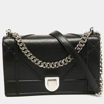 Pre Owned Dior Black Leather Medium Diorama Shoulder Bag